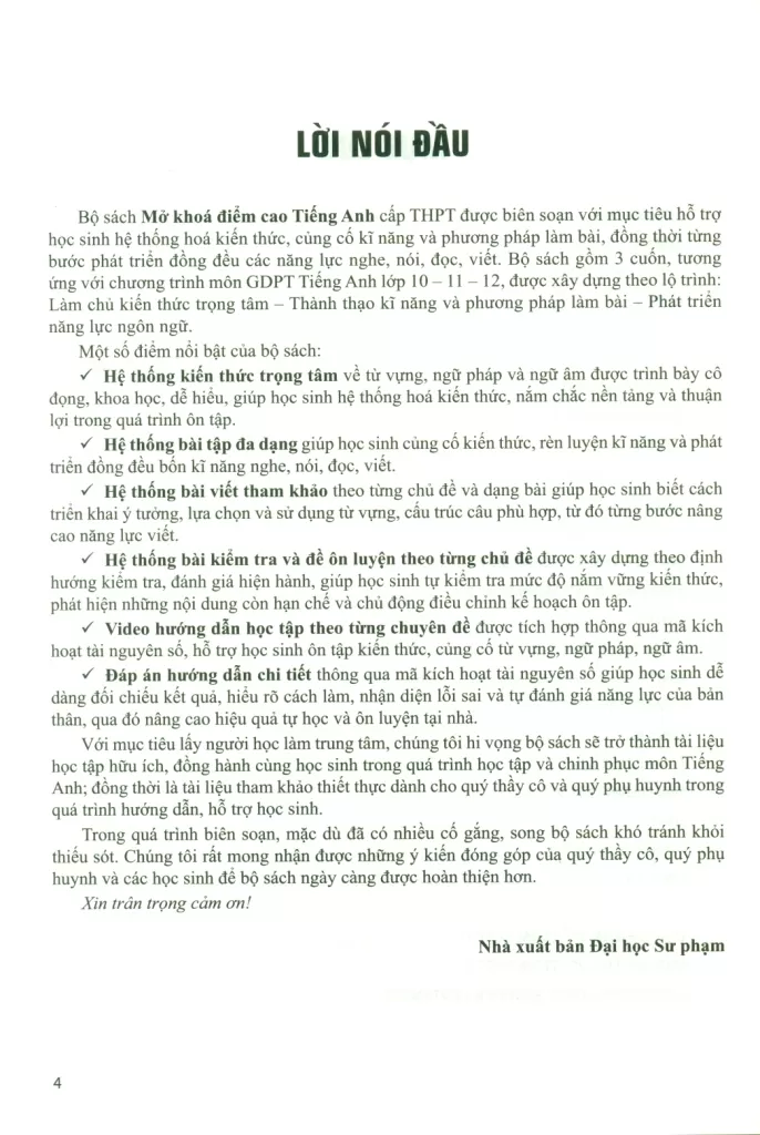 MỞ KHÓA ĐIỂM CAO TIẾNG ANH LỚP 11